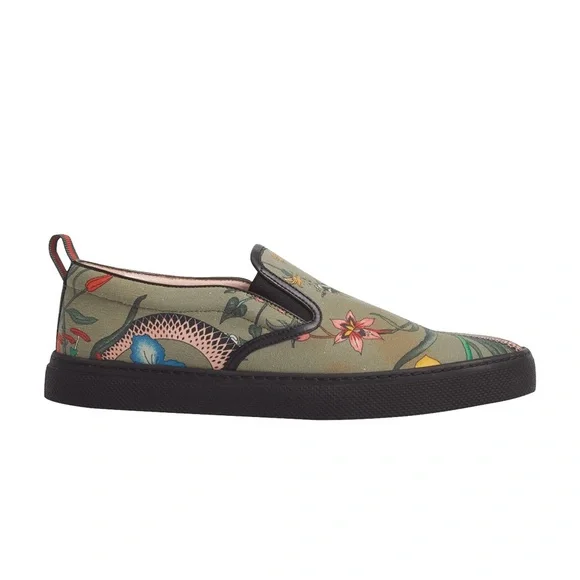 Gucci Slip On Sneakers - Floral Snake Gucci Dublin Dino Jungle Slipon Sneakers Green Fabric 10.5 G  main image 4